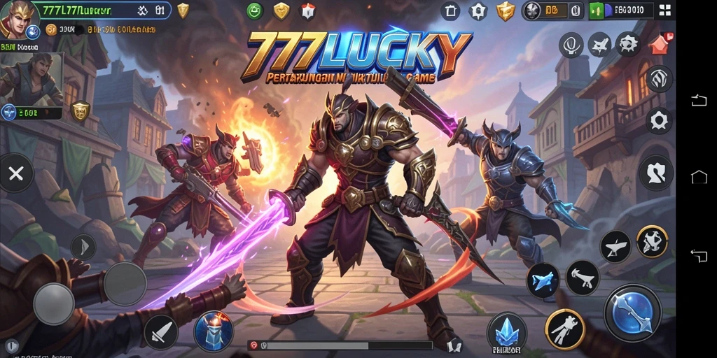 Tangkapan layar dari gameplay pertarungan 777LUCKY yang intens.