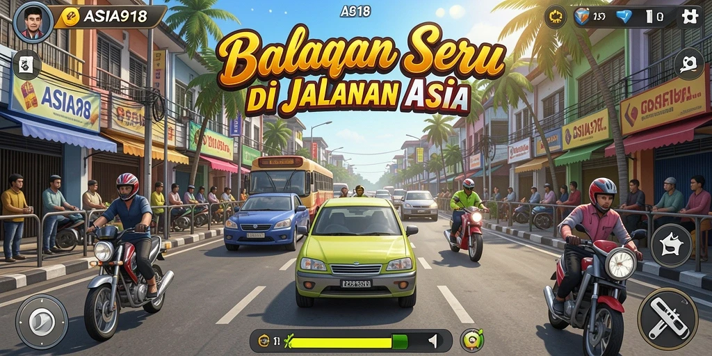 Gameplay Racing ASIA918 dengan mobil dan trek seru.