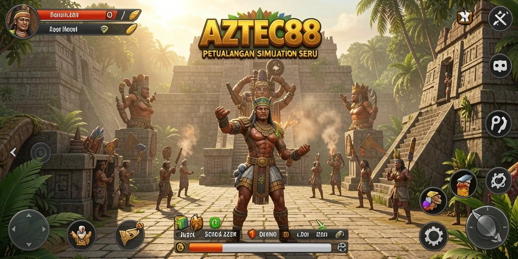 Tampilan gameplay AZTEC88 yang menampilkan dunia Aztec yang megah.