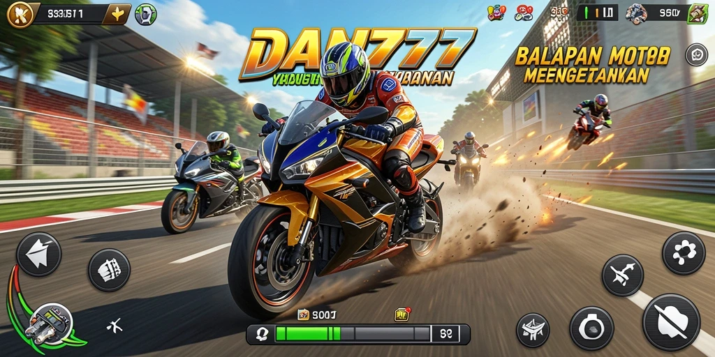 Screenshot gameplay DAN777 dengan aksi balapan motor yang mendebarkan.