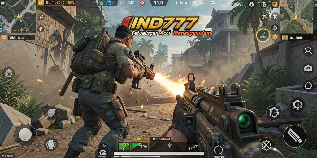Screenshot utama IND777 menampilkan aksi berintensitas tinggi dalam permainan TPS.
