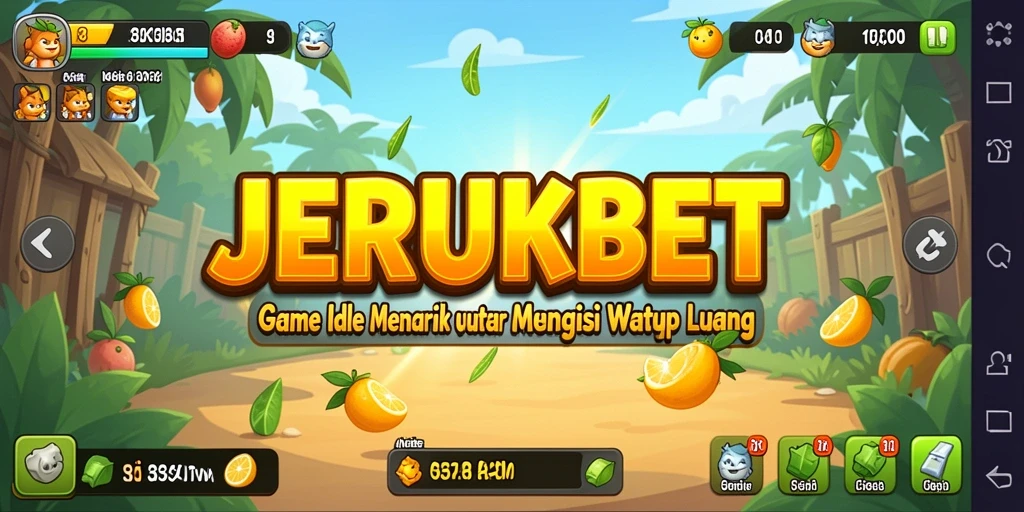 Screenshot JERUKBET menampilkan aktivitas panen jeruk yang menyenangkan.
