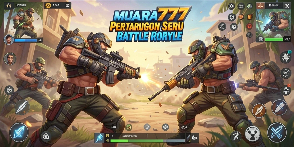 Tangkapan layar utama MUARA777 menampilkan aksi intens Battle Royale.