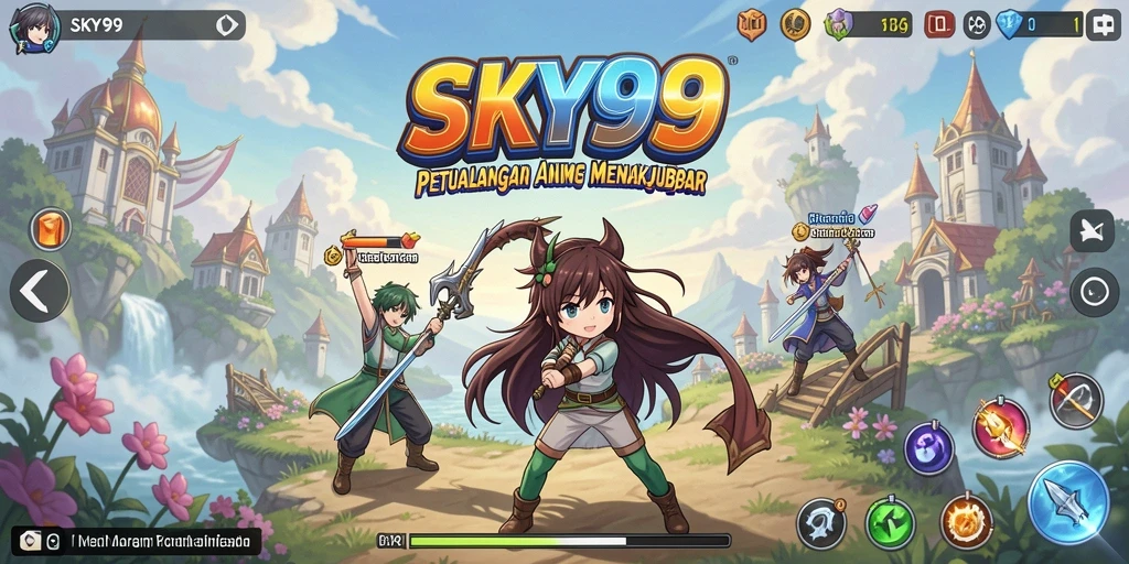 Tangkapan layar dari gameplay SKY99 menampilkan pertarungan karakter anime yang dinamis.