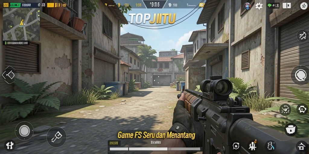 Screenshot menunjukkan aksi intens dalam gameplay TOPJITU.
